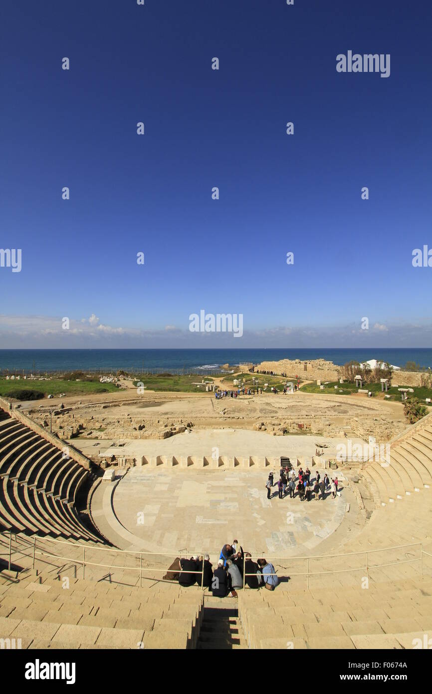 King Herod's theater, built between 22-10 BC, in Caesarea National Park on Israel’s central Mediterranean coast Stock Photo