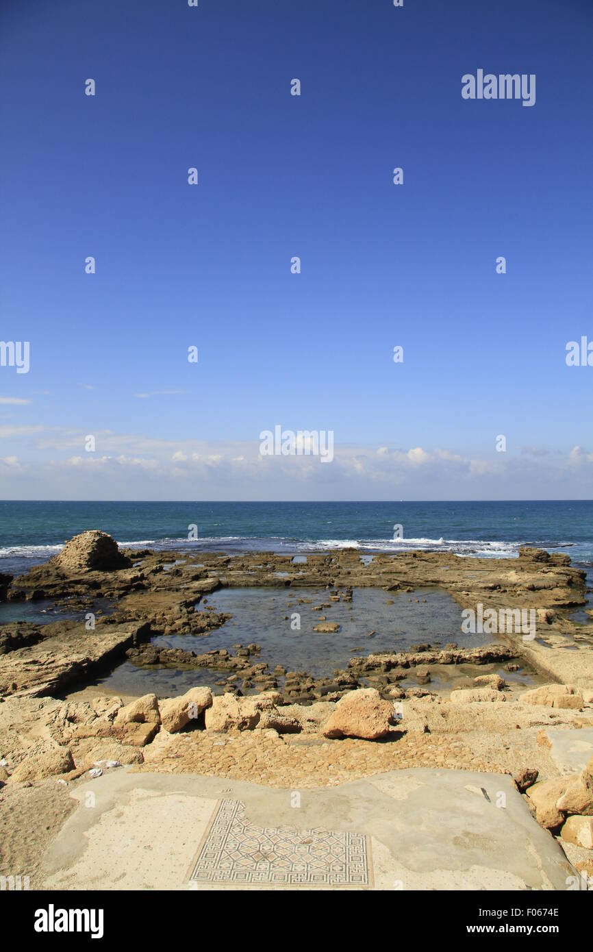 Remains of the Roman-Byzantine Promontory Palace in Caesarea National Park on Israel’s central Mediterranean coast Stock Photo