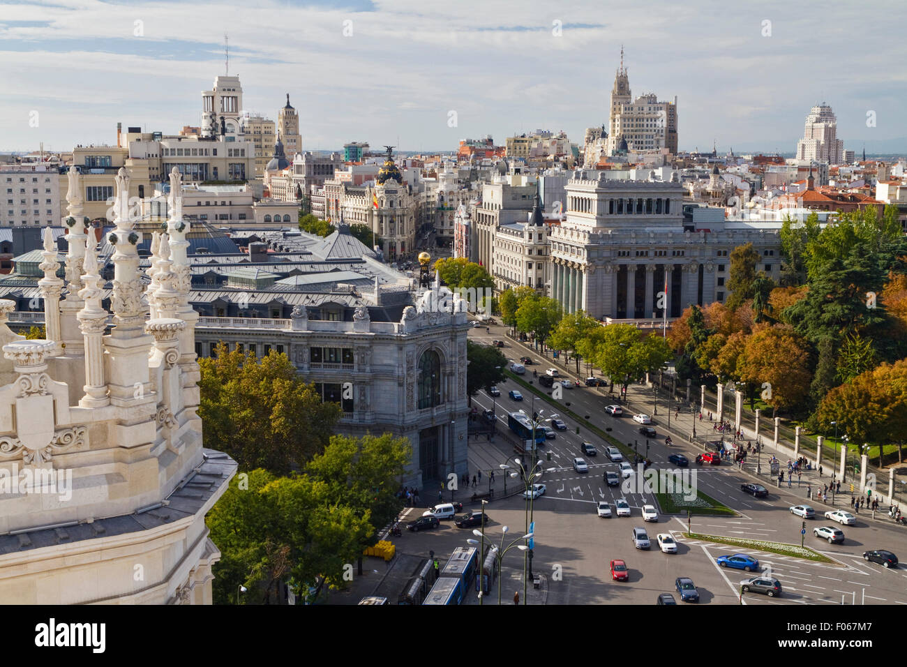 View on Plaza de Cibeles square (intersection of Calle de Alcalá and Paseo del Prado) in Madrid. Stock Photo