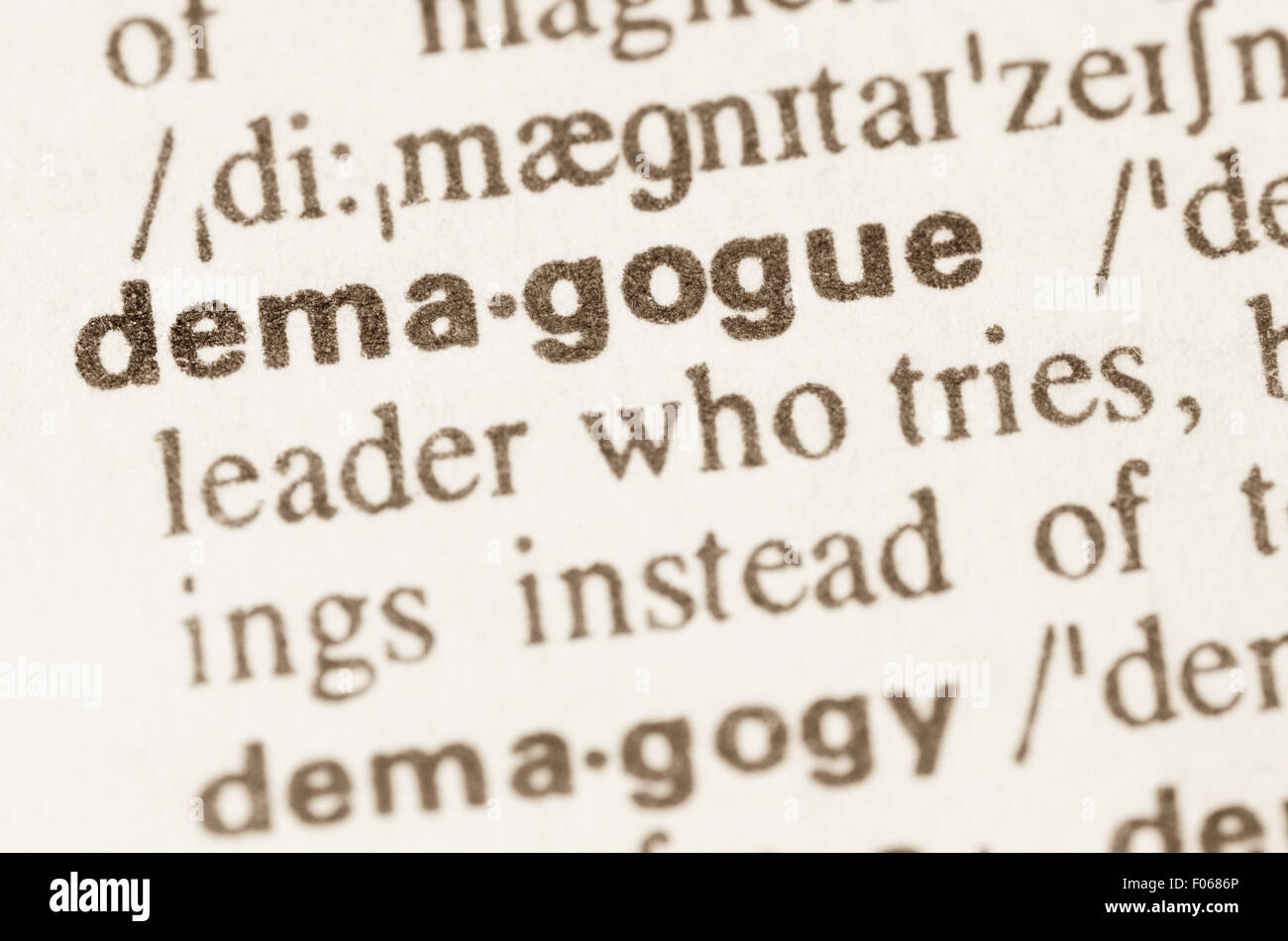 Definition of word demagogue in dictionary Stock Photo