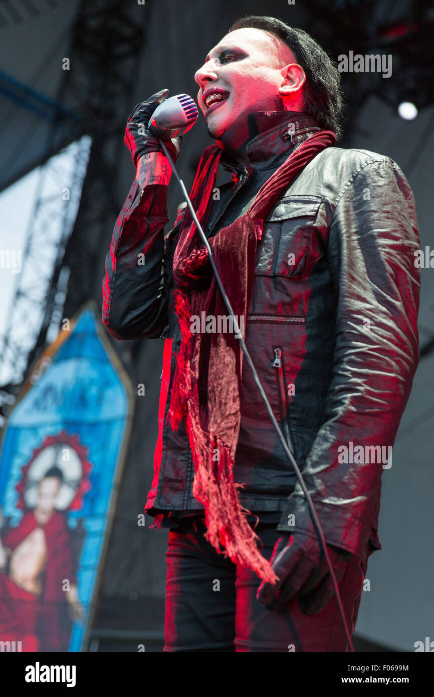 Chicago, Illinois, USA. 7th Aug, 2015. Singer MARILYN MANSON of Marilyn Manson performs live at the FirstMerit Bank Pavilion on Northerly Island in Chicago, Illinois © Daniel DeSlover/ZUMA Wire/Alamy Live News Stock Photo