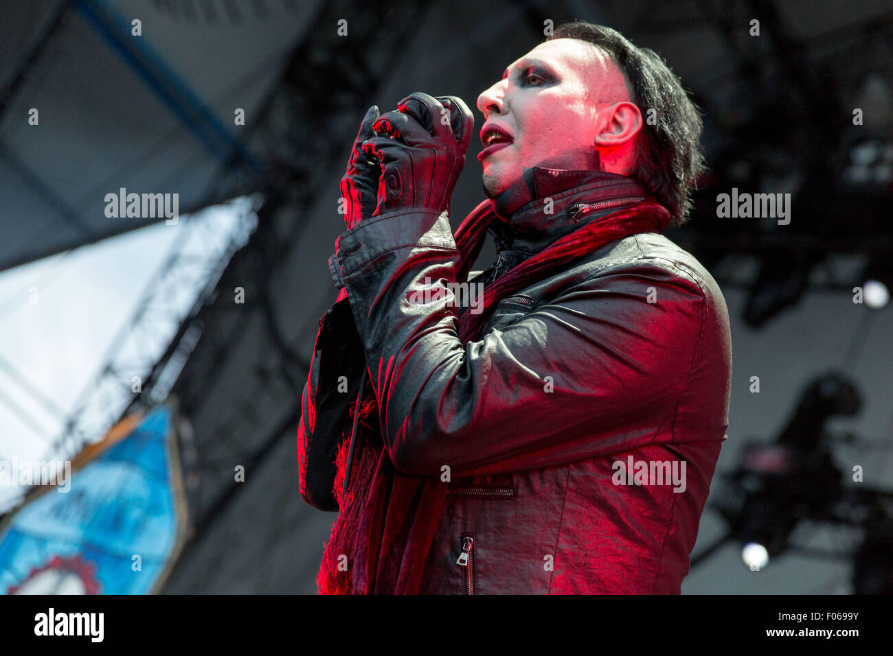 Chicago, Illinois, USA. 7th Aug, 2015. Singer MARILYN MANSON of Marilyn Manson performs live at the FirstMerit Bank Pavilion on Northerly Island in Chicago, Illinois © Daniel DeSlover/ZUMA Wire/Alamy Live News Stock Photo