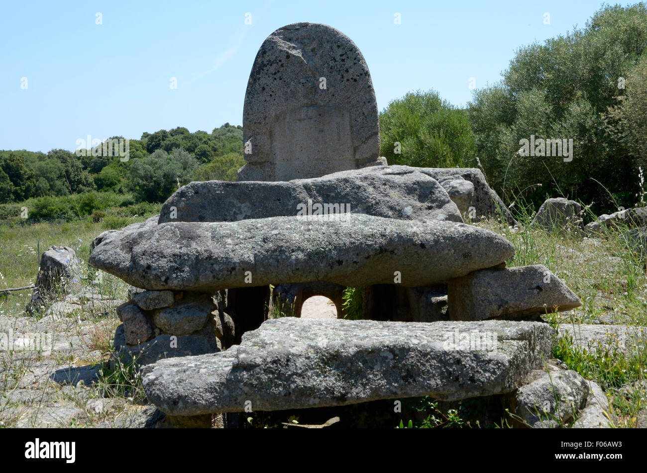 Arzachena, Gallura, Sardinia, Italy:Tombe dei Giganti of Coddu Vecchiu. Stock Photo
