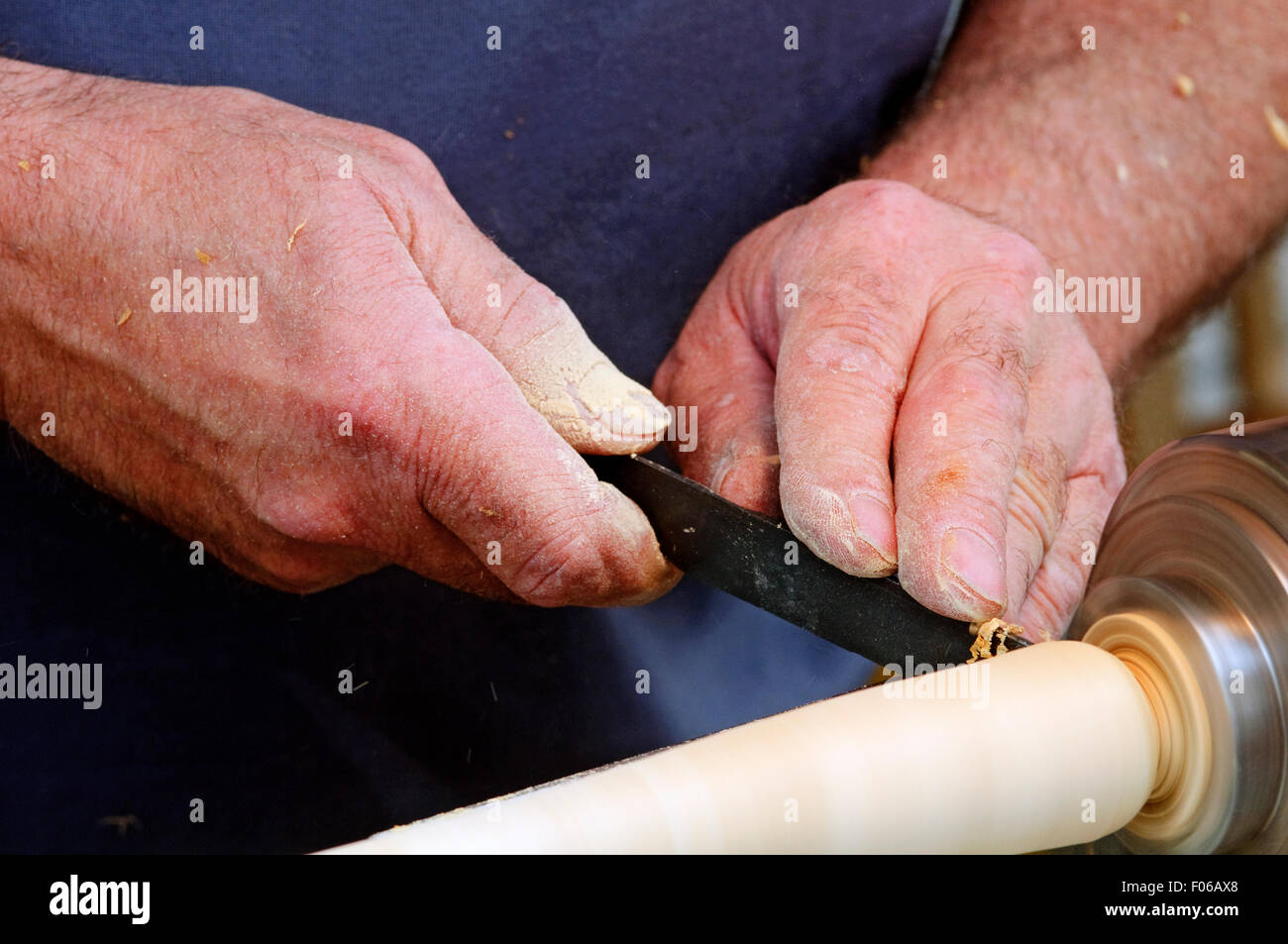 Italy, Lombardy, Turning a Small Piece of Wood. Stock Photo