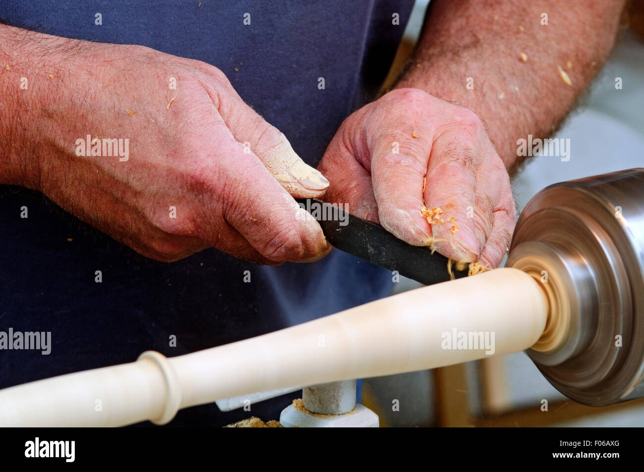 Italy, Lombardy, Turning a Small Piece of Wood. Stock Photo