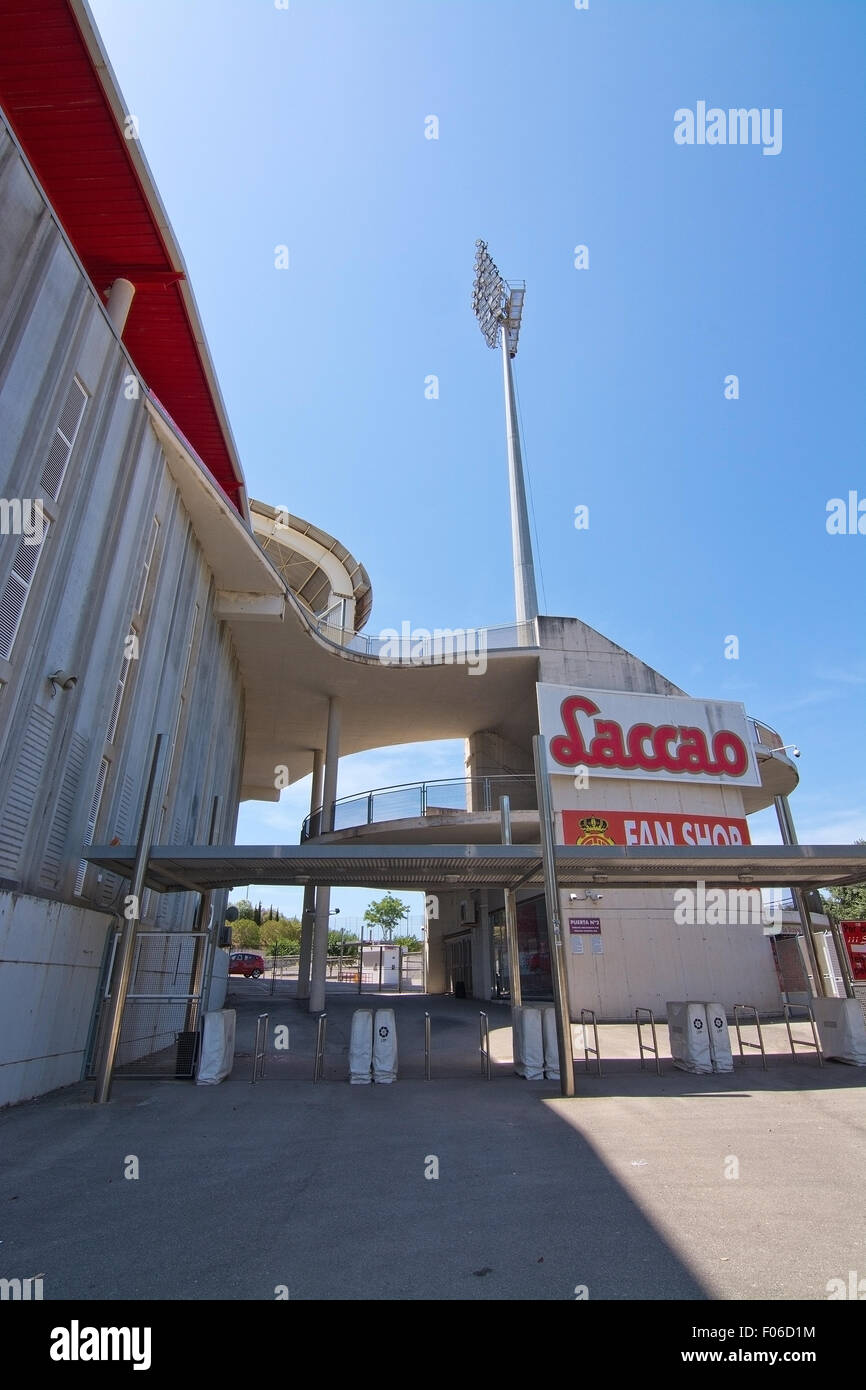 Exterior view of football or soccer stadium on July 26, 2015 in Son Moix, Palma de Mallorca, Balearic islands, Spain Stock Photo