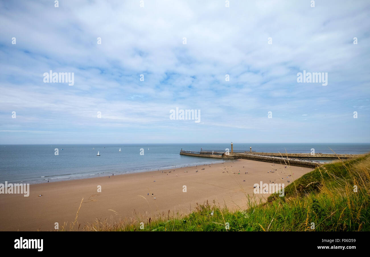 Whitby Beach in Yorkshire on a sunny summer day Stock Photo