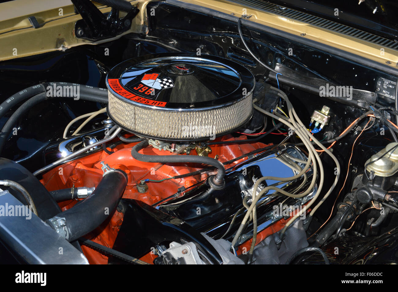 A Chevrolet 396cid Engine shown at a local car show. Stock Photo