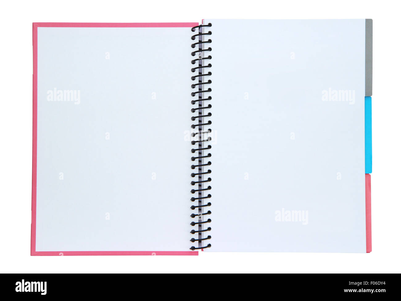 Opened notebook isolated on white background Stock Photo