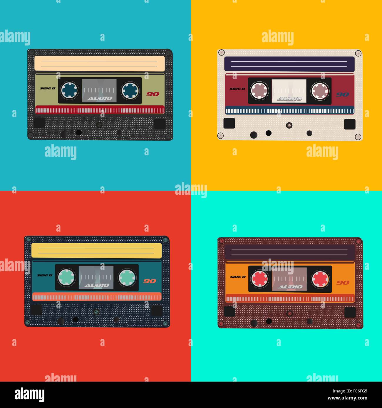 Realistic illustration of colorful radio cassettes tapes Stock Vector