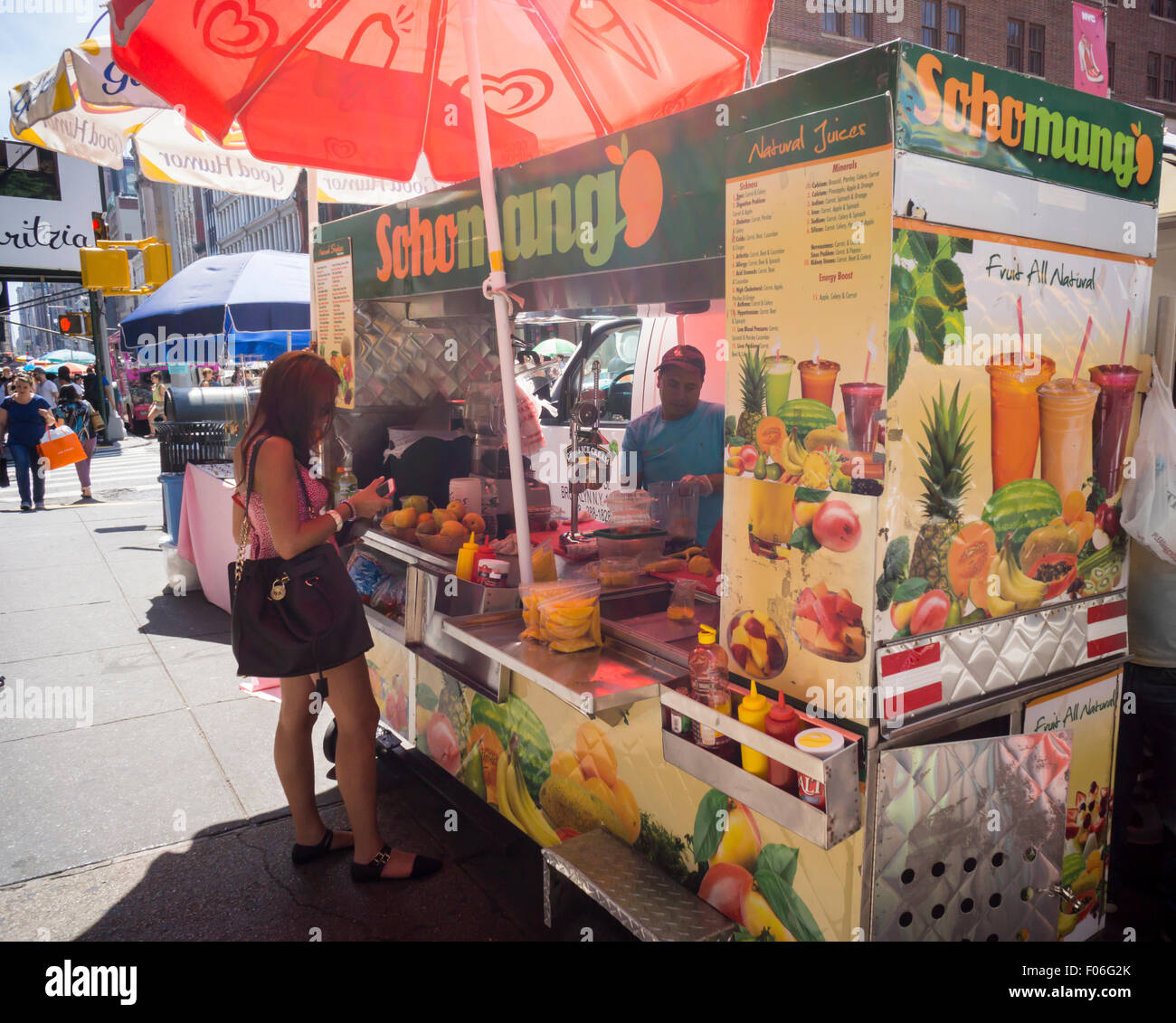 The Soho Mango juice cart selling freshly squeezed beverages on