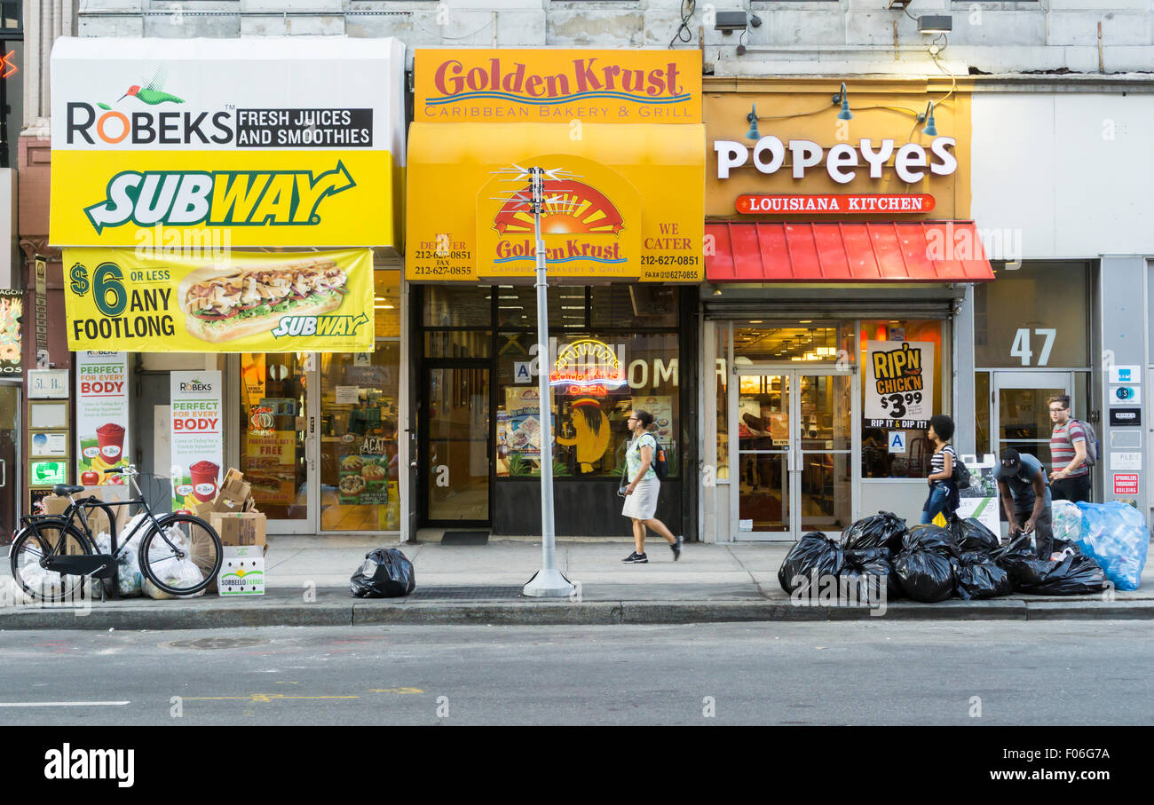 A collection of fast food businesses in New York on Tuesday, August 4, 2015. (© Richard B. Levine) Stock Photo