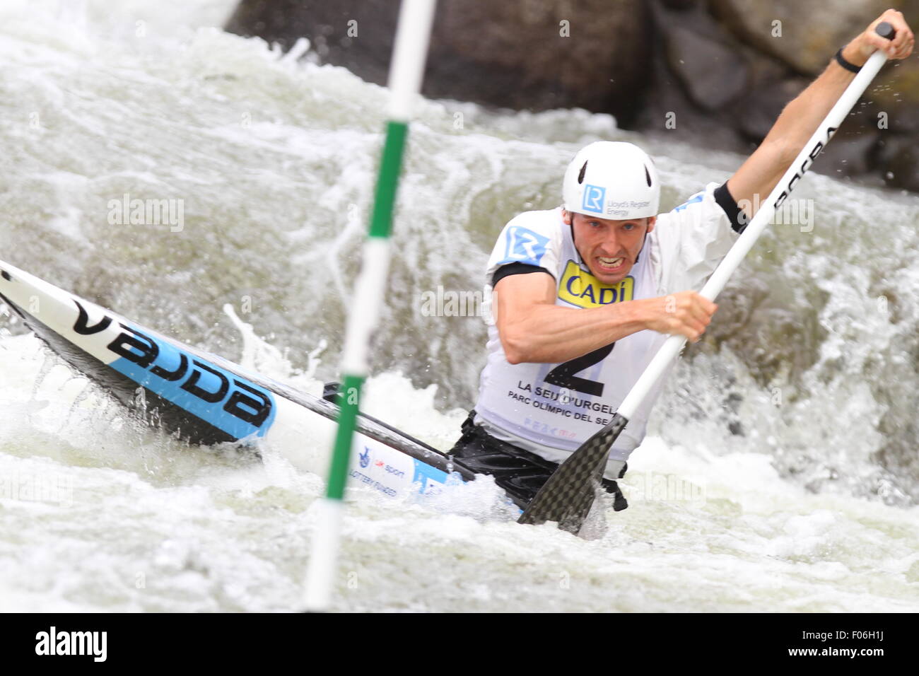La Seu d'Urgel, Lleida, Spain. 8th August, 2015. ICF Canoe Slalom World Cup 4. David Florence (GBR) in action during canoe single (C1) mens final at Canal Olimpic Credit:  Action Plus Sports Images/Alamy Live News Stock Photo