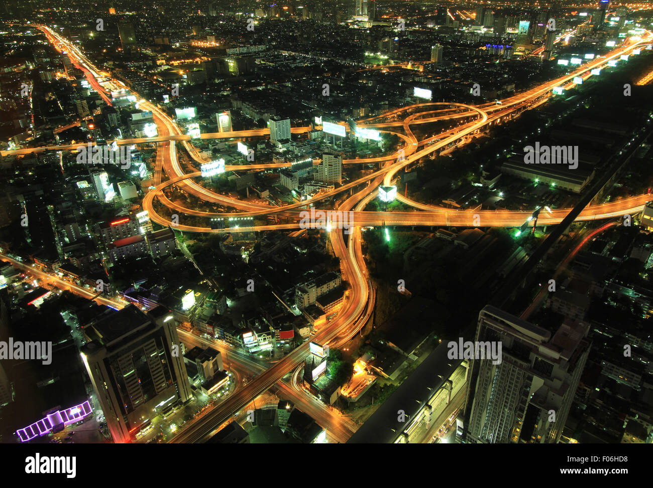 The aerial view of Bangkok city in Thailand at night time Stock Photo ...