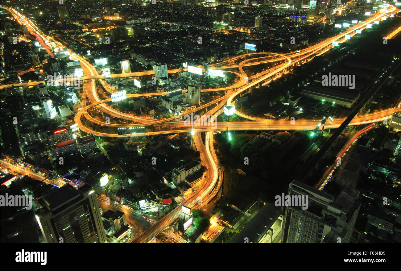 The aerial view of Bangkok city in Thailand at night time Stock Photo ...