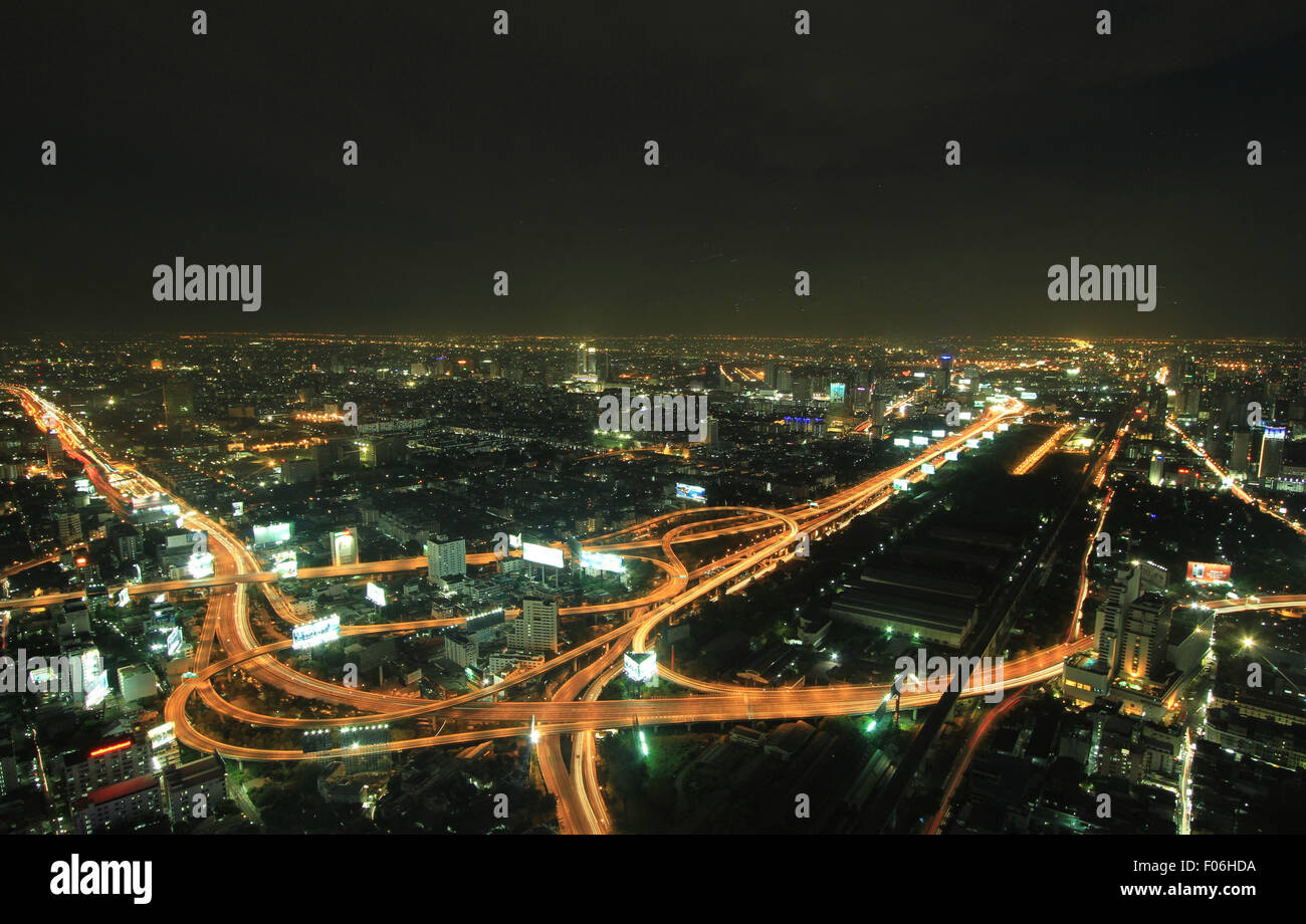 The aerial view of Bangkok city in Thailand at night time Stock Photo ...