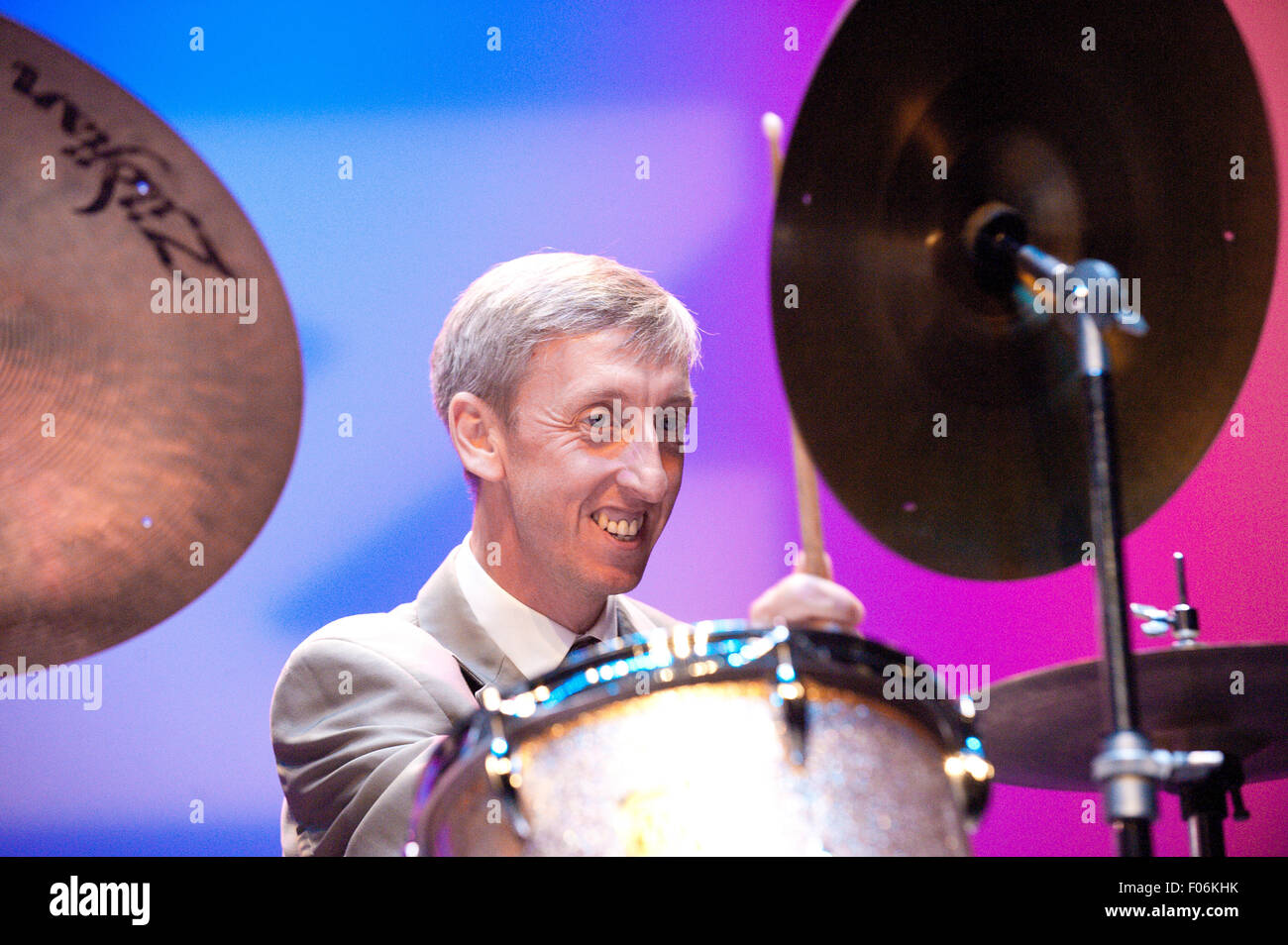 Brecon, Powys, UK. 8th August 2015. Steve Brown on drums The Scott