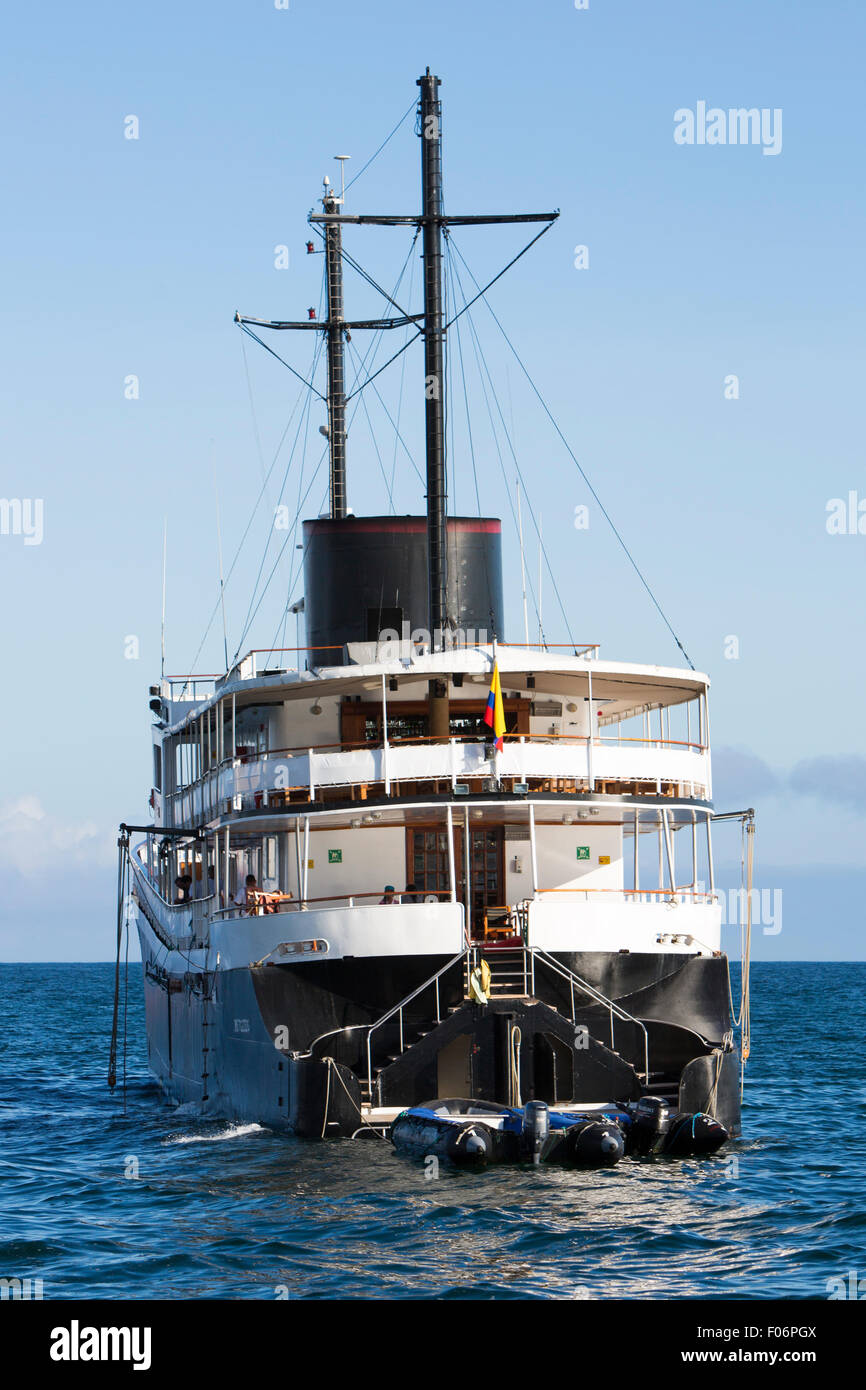 Tourist cruise ship in the port of Puerto Ayora. Galapagos Islands, Ecuador on February 15, 2015 Stock Photo
