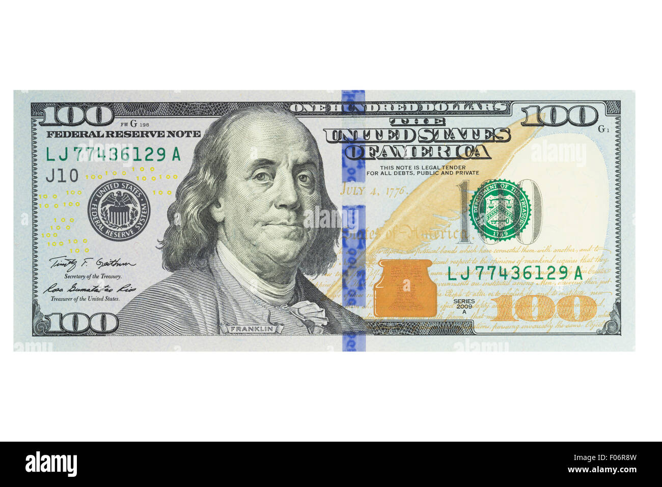 American one hundred us dollar note on a white background Stock Photo