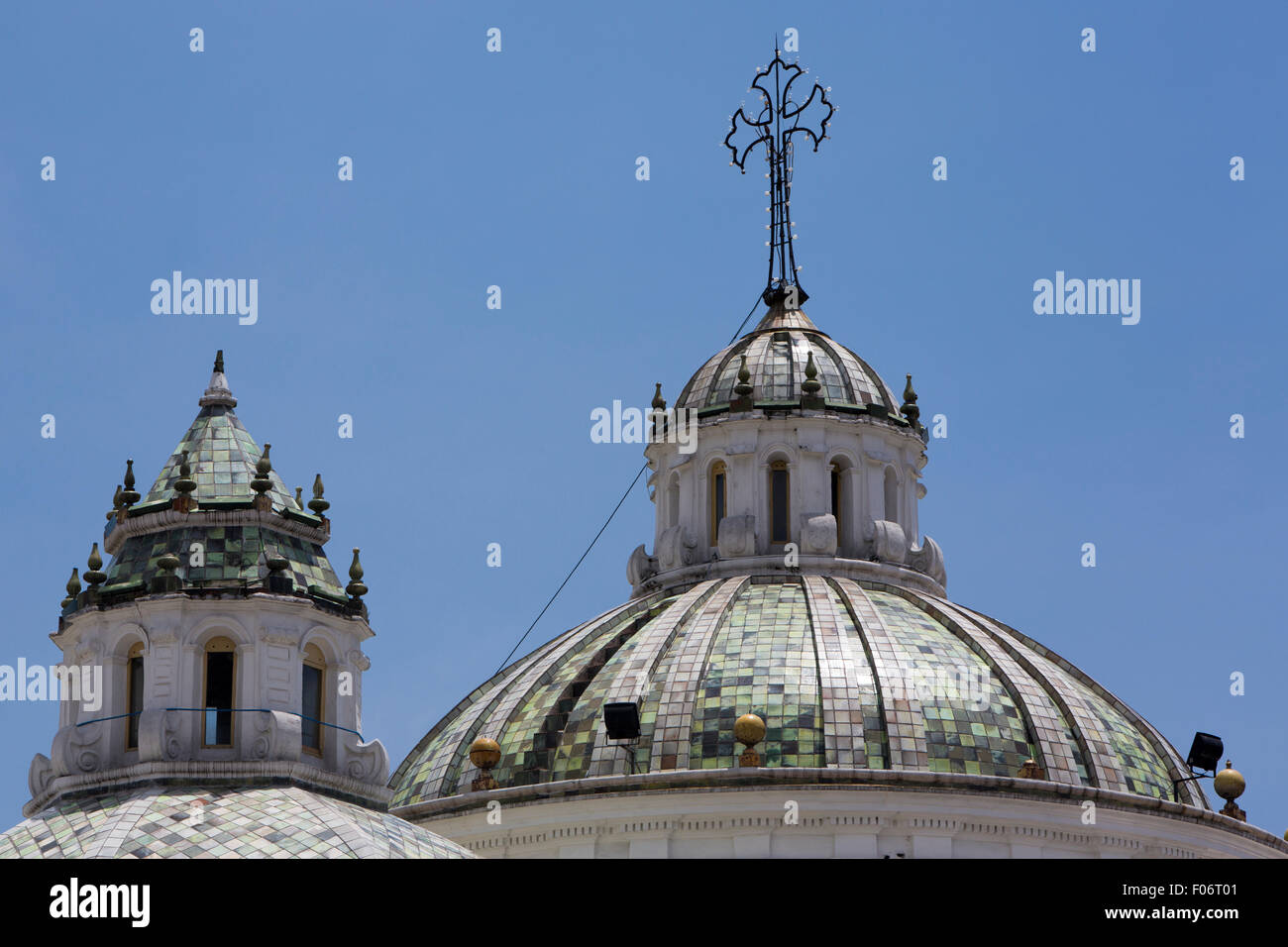 Metropolitan Cathedral of Quito in the Historic center early in the morning with blue clear sky, Quito, Ecuador 2015 Stock Photo