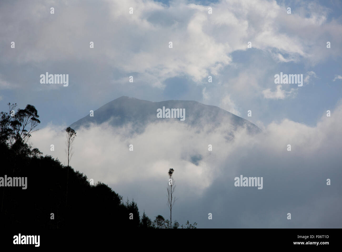 Tungurahua volcano in the Ecuadorian Andes. Banos de Agua Santa, Ecuador 2015. Stock Photo