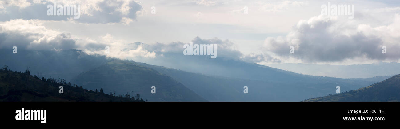 Panorama of the Tungurahua volcano in the Ecuadorian Andes. Banos de Agua Santa, Ecuador 2015. Stock Photo
