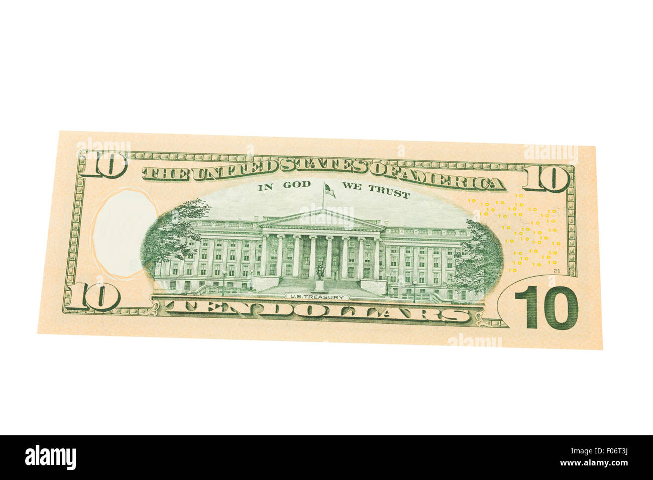 American ten us dollar note on a white background Stock Photo
