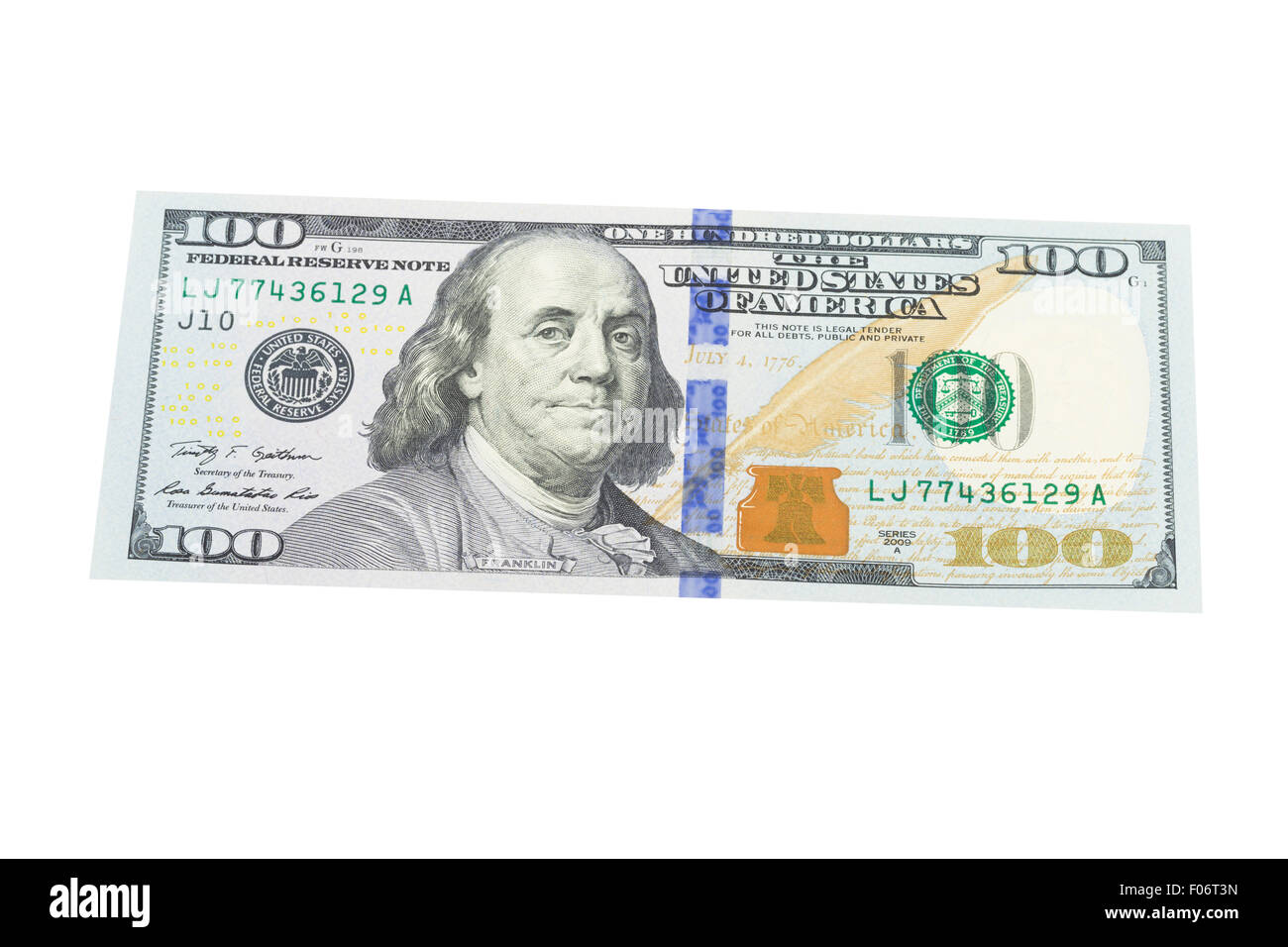 American one hundred us dollar note on a white background Stock Photo
