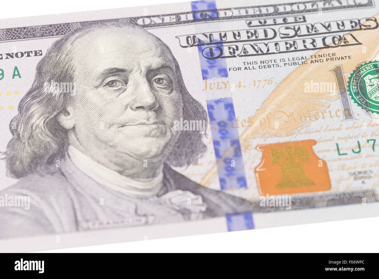 Benjamin Franklin portrait on one hundred dollars banknote Stock Photo