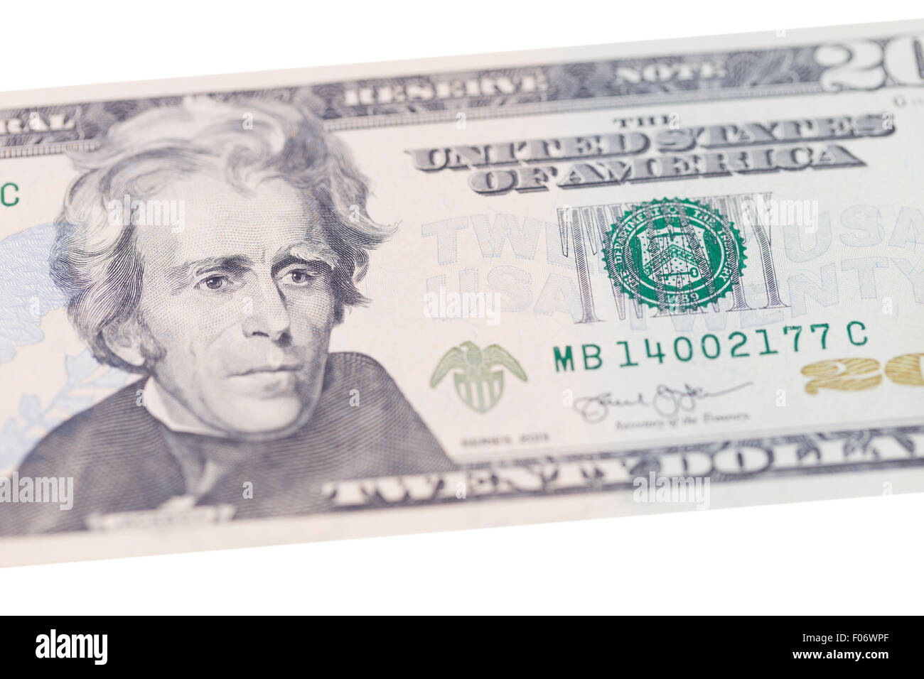 Andrew Jackson portrait on twenty dollars banknote Stock Photo Alamy