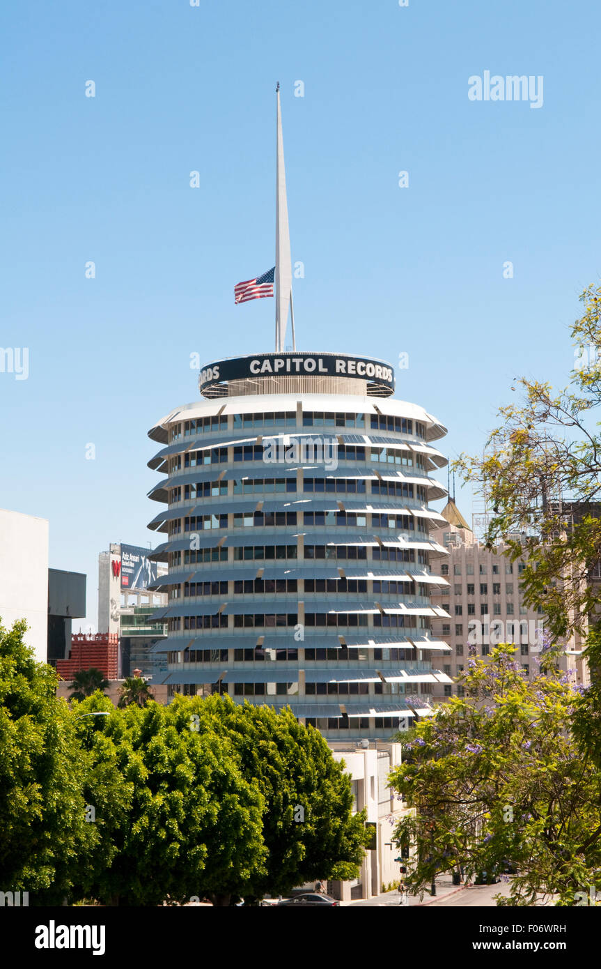 The Capitol Records Building, also known as Capitol Records Tower, in Hollywood, Los Angeles, California, USA Stock Photo