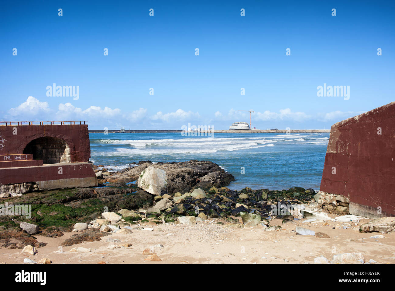 Old waterfront of Atlantic Ocean coast in Porto municipality, Portugal. Stock Photo