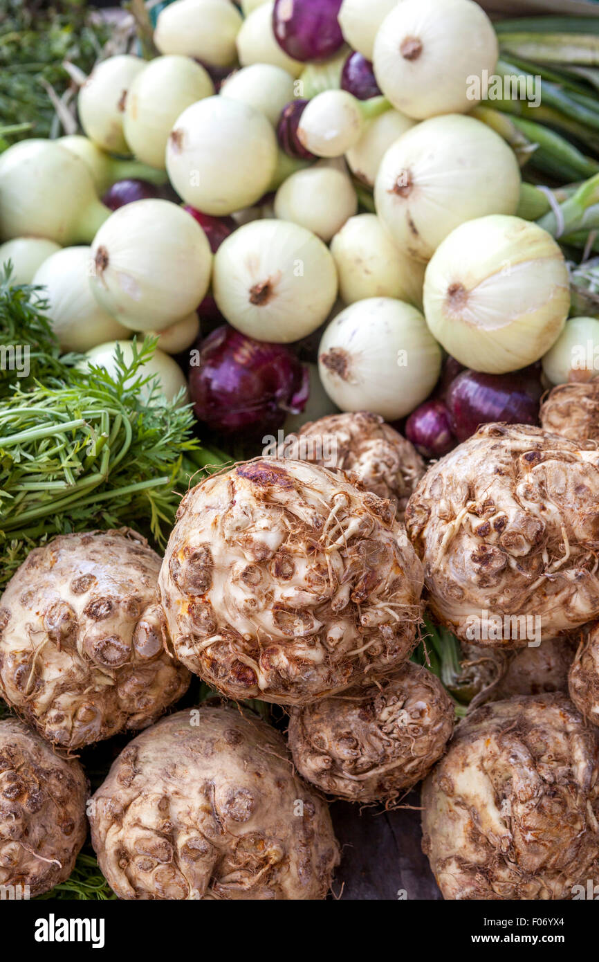 Vegetables market, onion celery Stock Photo