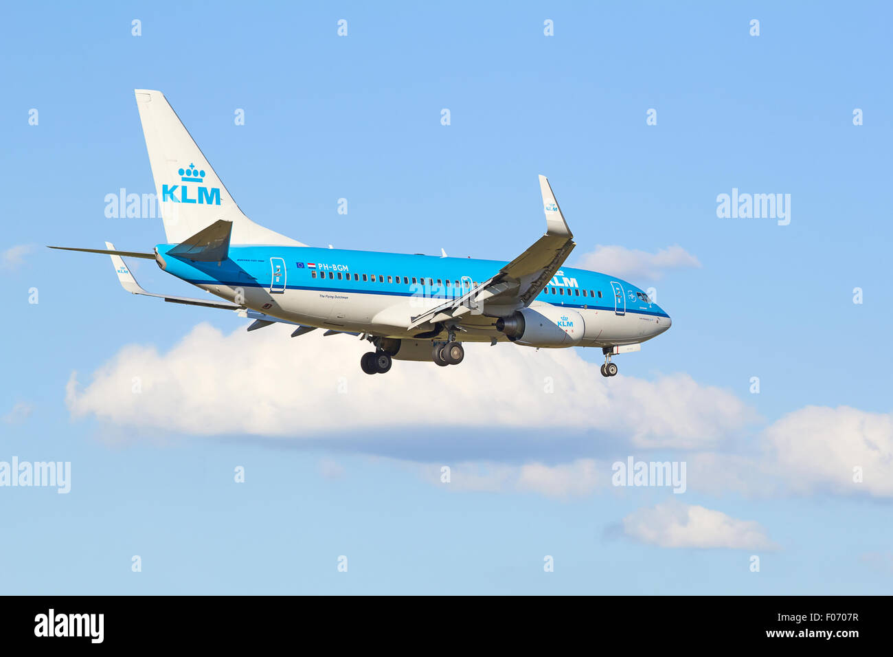 ZURICH - JULY 18: Boeing-737 KLM landing in Zurich after short haul flight on July 18, 2015 in Zurich, Switzerland. Zurich airpo Stock Photo