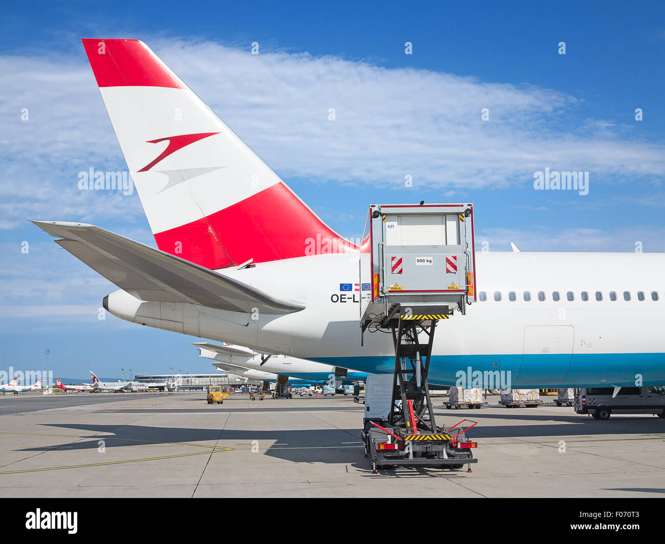 VIENNA - JULY 8: Austrian Airlines A-319 preparing for take-off in Vienna airport on July 8, 2015 in Vienna, Austria. Vienna air Stock Photo