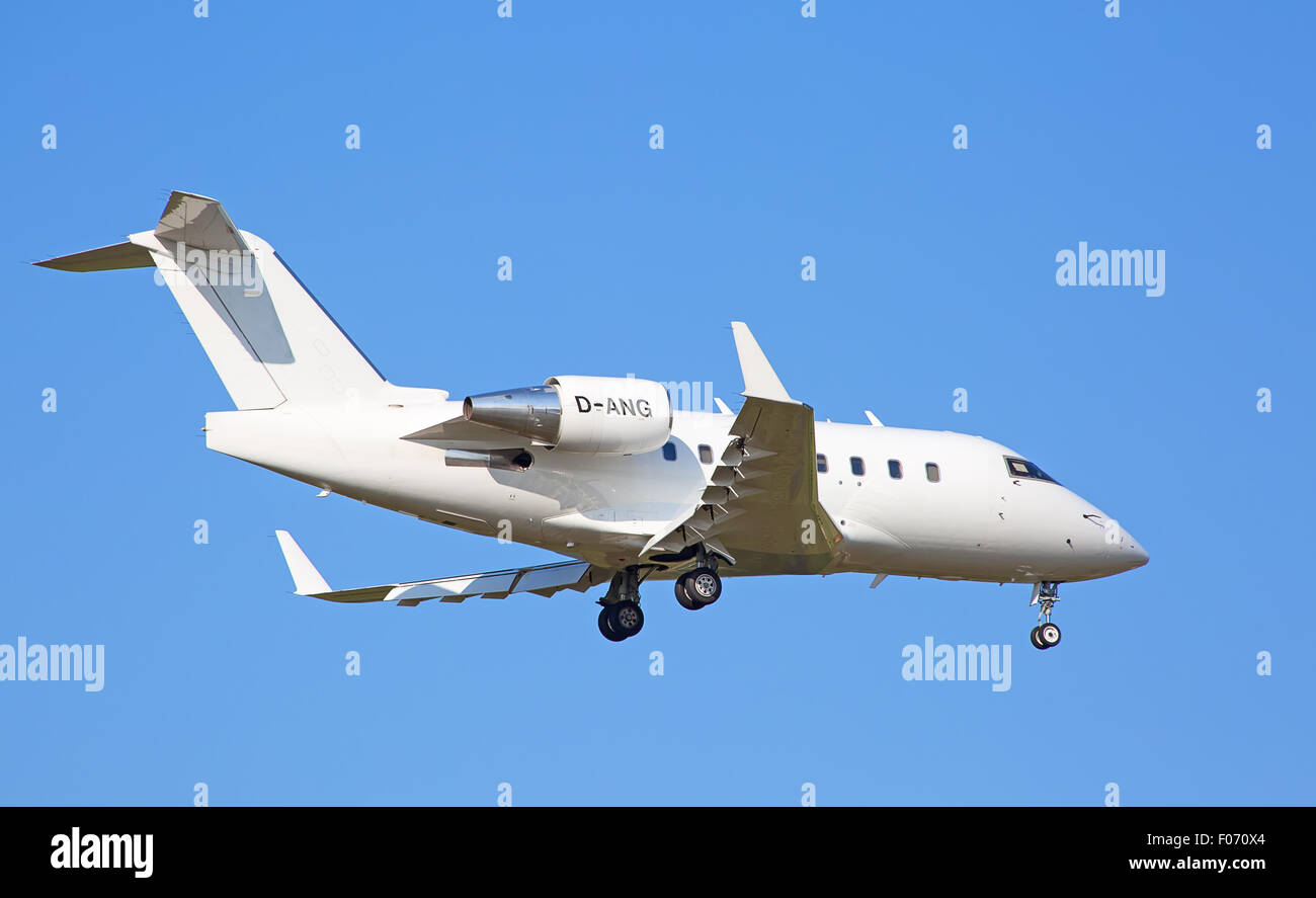 Business jet landing at the airport Stock Photo