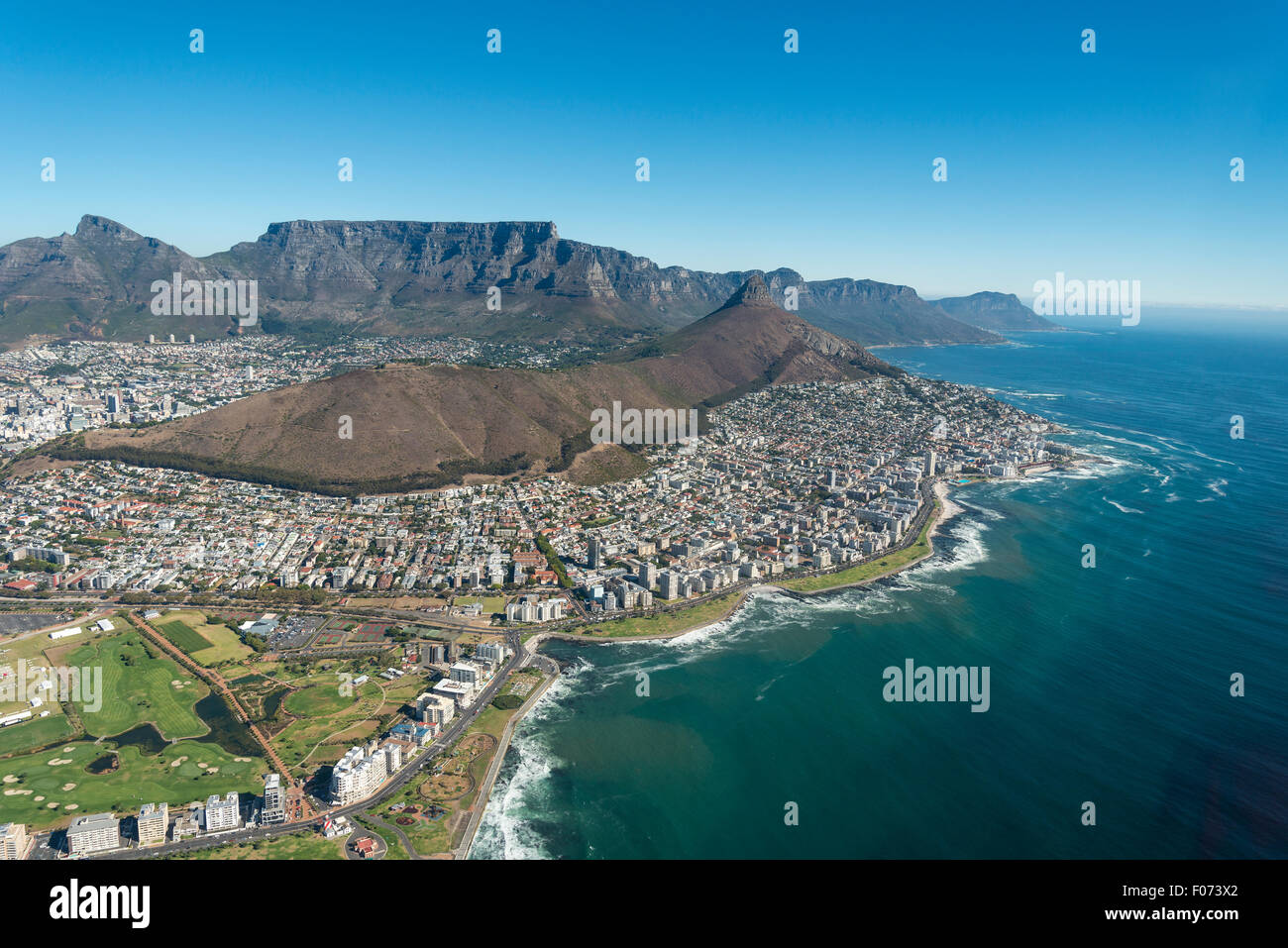 Aerial view of city and beaches, Cape Town, Western Cape Province, Republic of South Africa Stock Photo