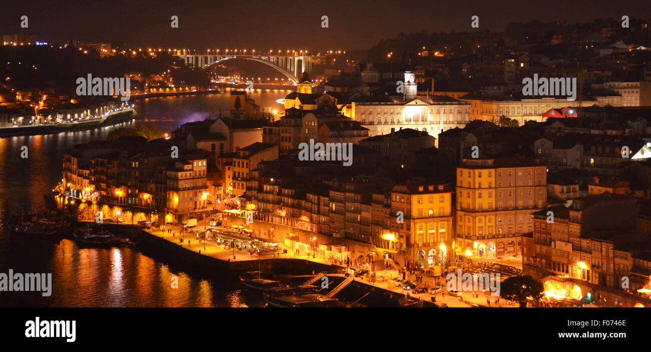 Night scene of Porto with Douro river Stock Photo