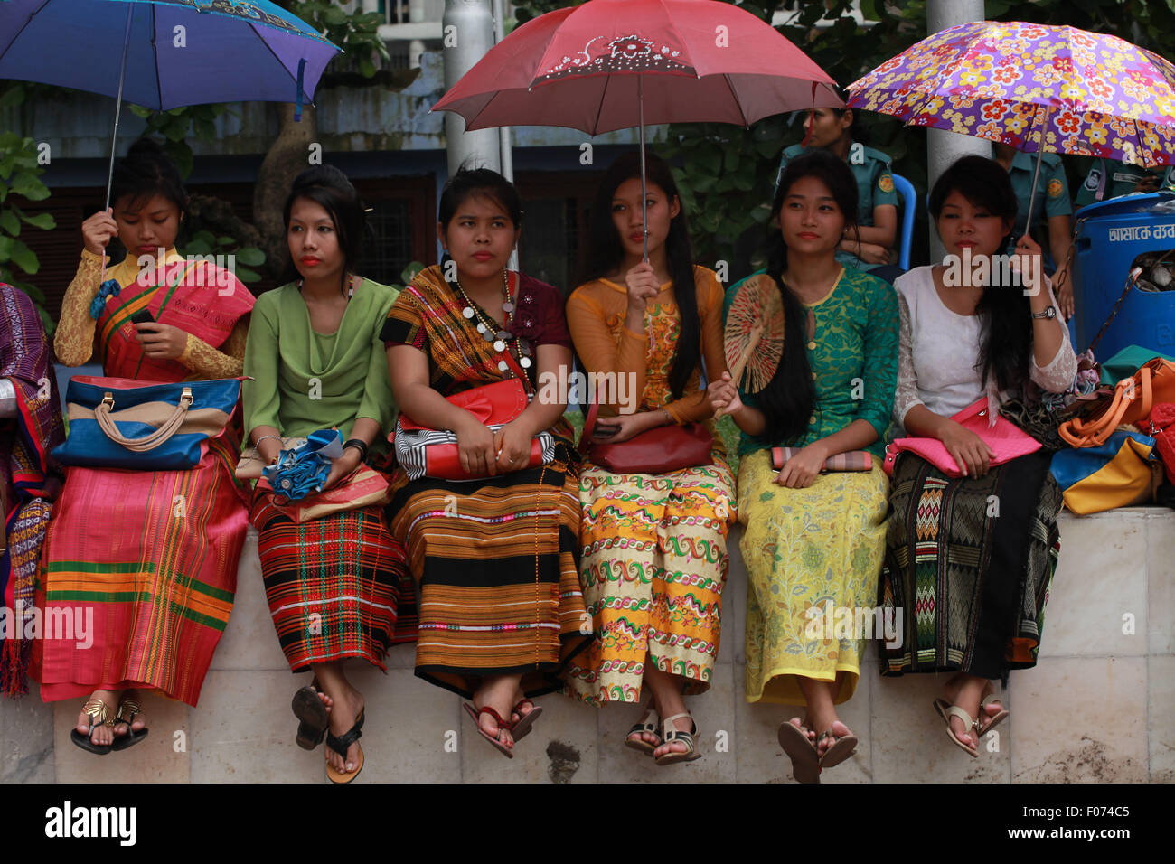 Dhaka, Bangladesh. 9th August, 2015. Bangladeshi indegenious women participate in a gathering in Dhaka held to celebrate United Nations' (UN) International Day of the World's Indigenous People. The event is observed to promote and protect the rights of the indigenous communities rich and diverse cultures  in Dhaka on August 8, 2015.  This year United Ntions make slogan for ths day is 'Ensuring indigenous peoples' health and well-being'. Credit:  zakir hossain chowdhury zakir/Alamy Live News Stock Photo