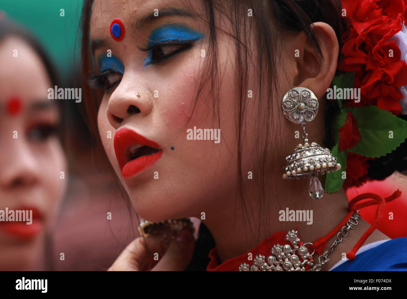 Dhaka, Bangladesh. 9th August, 2015. Bangladeshi indegenious women participate in a gathering in Dhaka held to celebrate United Nations' (UN) International Day of the World's Indigenous People. The event is observed to promote and protect the rights of the indigenous communities rich and diverse cultures  in Dhaka on August 8, 2015.  This year United Ntions make slogan for ths day is 'Ensuring indigenous peoples' health and well-being'. Credit:  zakir hossain chowdhury zakir/Alamy Live News Stock Photo