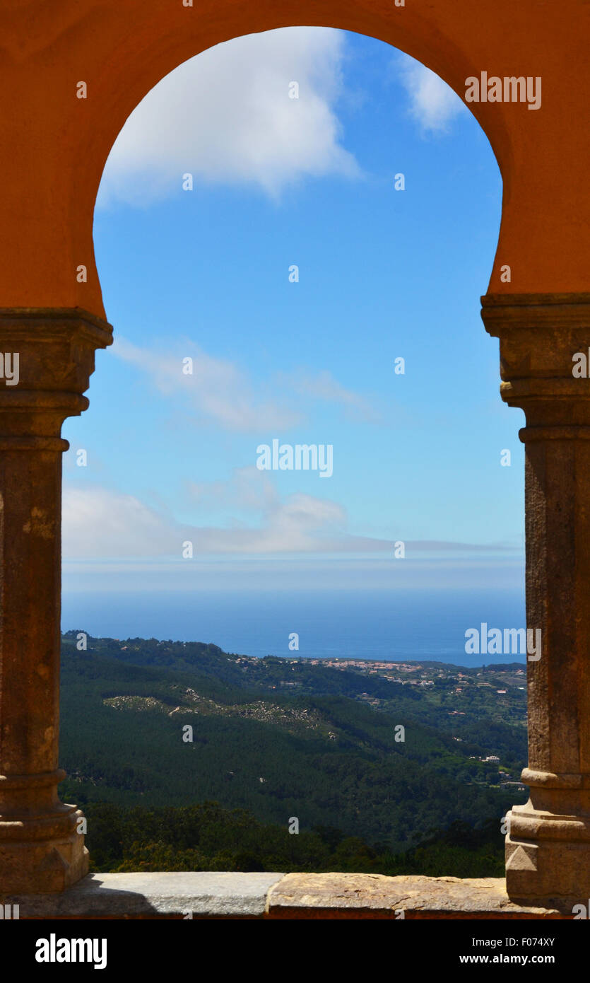 Arches of the Pena National Palace in Sintra Stock Photo