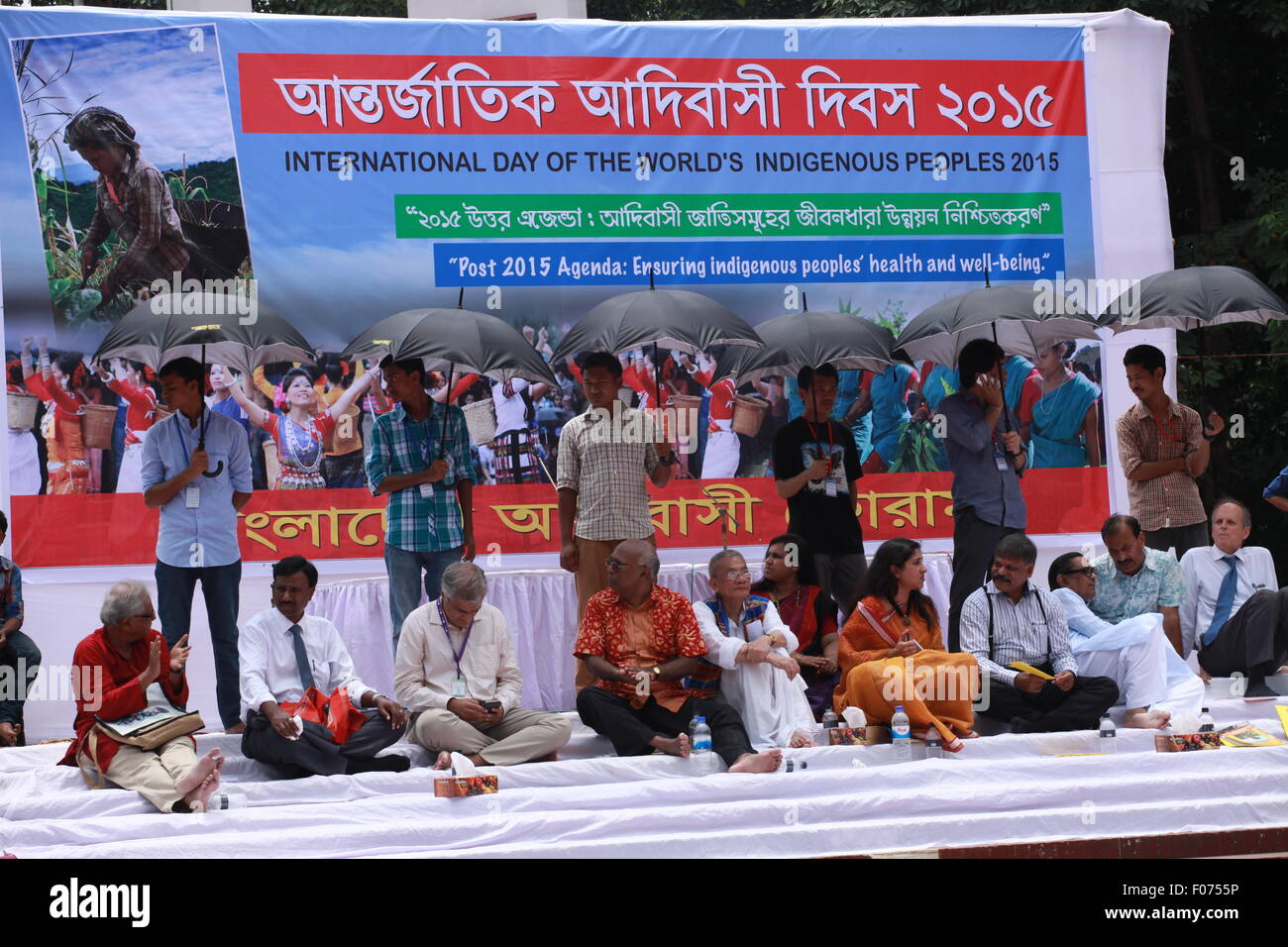 Dhaka, Bangladesh. 9th August, 2015. Bangladeshi indegenious women participate in a gathering in Dhaka held to celebrate United Nations' (UN) International Day of the World's Indigenous People. The event is observed to promote and protect the rights of the indigenous communities rich and diverse cultures  in Dhaka on August 8, 2015.  This year United Ntions make slogan for ths day is 'Ensuring indigenous peoples' health and well-being'. Credit:  zakir hossain chowdhury zakir/Alamy Live News Stock Photo