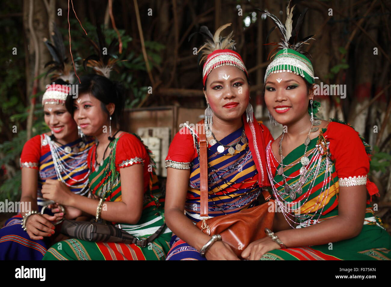 Dhaka, Bangladesh. 9th August, 2015. Bangladeshi indegenious women participate in a gathering in Dhaka held to celebrate United Nations' (UN) International Day of the World's Indigenous People. The event is observed to promote and protect the rights of the indigenous communities rich and diverse cultures  in Dhaka on August 8, 2015.  This year United Ntions make slogan for ths day is 'Ensuring indigenous peoples' health and well-being'. Credit:  zakir hossain chowdhury zakir/Alamy Live News Stock Photo