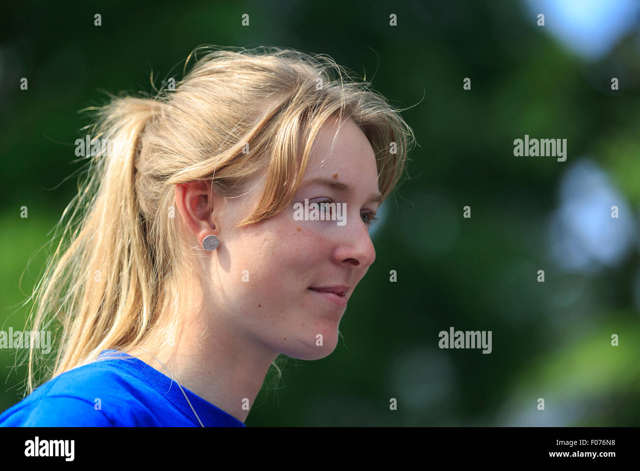 Hannah Barnes (UnitedHealthcare) before the start of the final stage of the Aviva Women's Tour 2015, Marlow Stock Photo