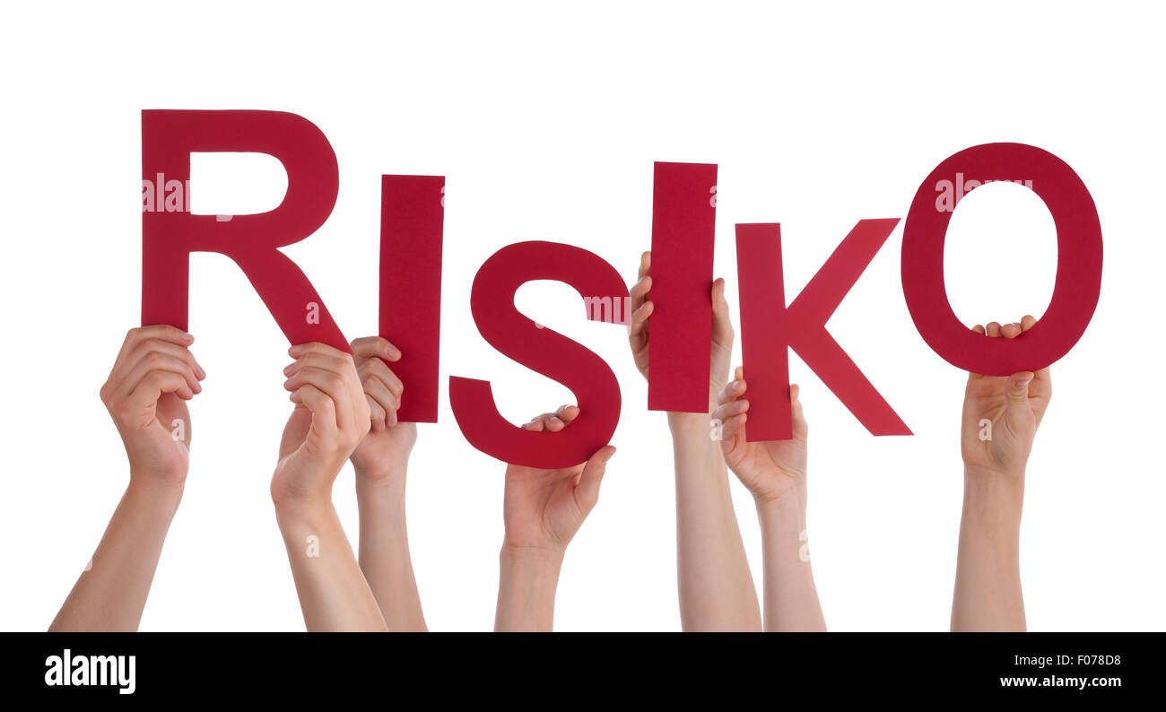 Many People Hands Holding Red Word Risk Stock Photo Alamy