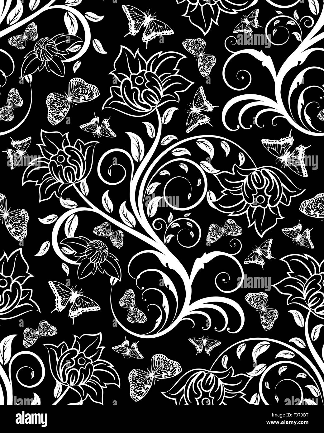 Seamless floral ornate pattern with butterflies Stock Vector Image ...