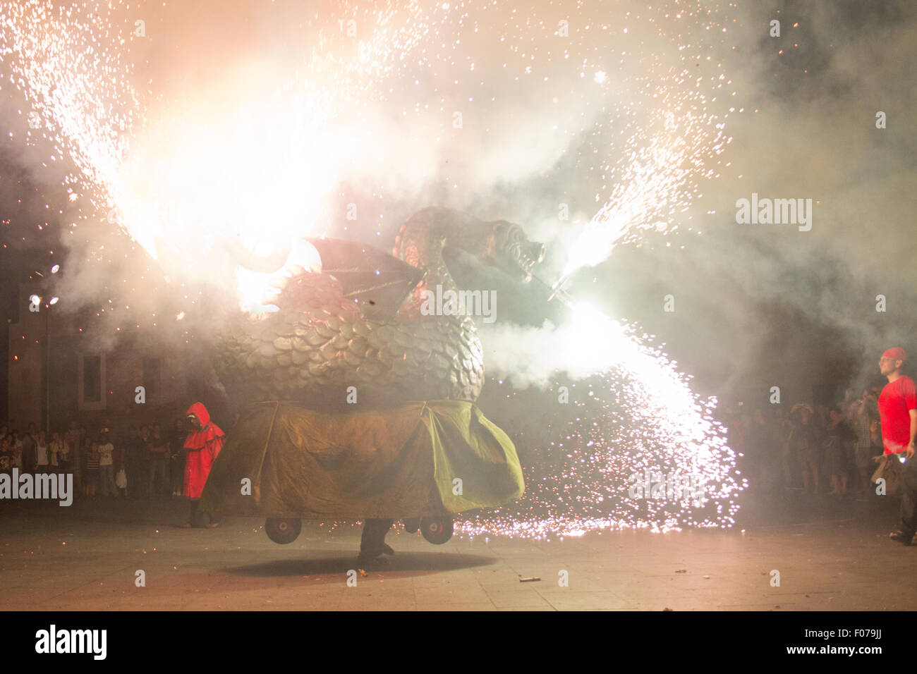 Fire devils in the Fire-Run (Correfoc) traditional celebration in the ...