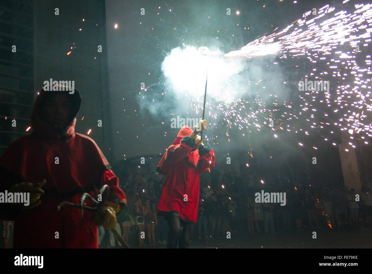 Fire devils in the Fire-Run (Correfoc) traditional celebration in the ...