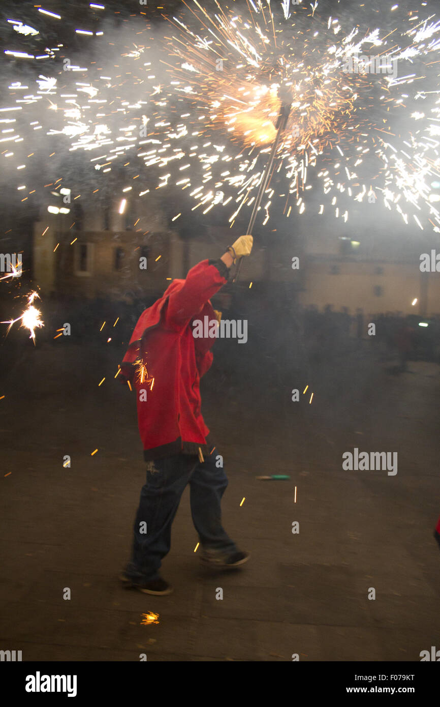 Fire devils in the Fire-Run (Correfoc) traditional celebration in the ...