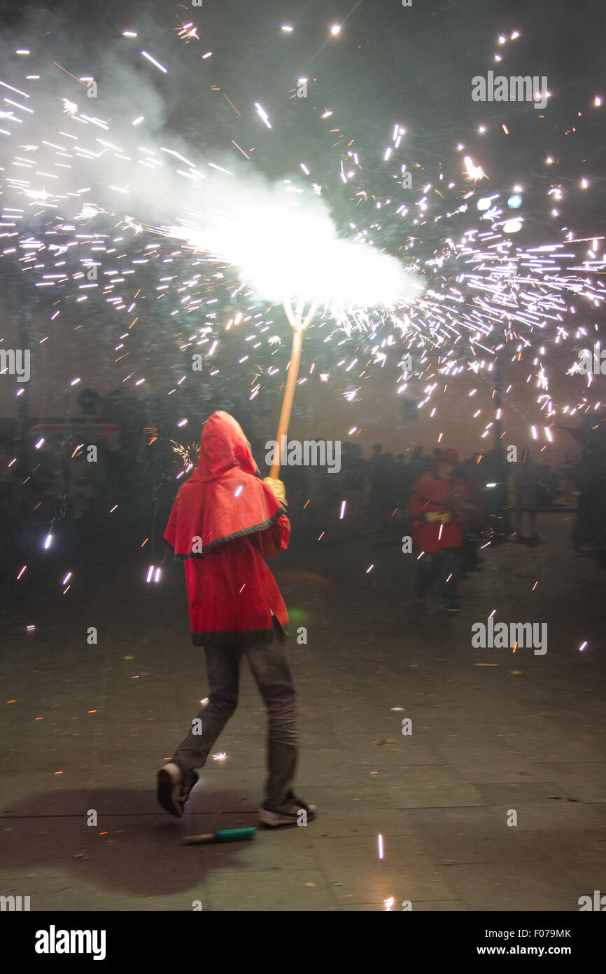 Fire devils in the Fire-Run (Correfoc) traditional celebration in the ...